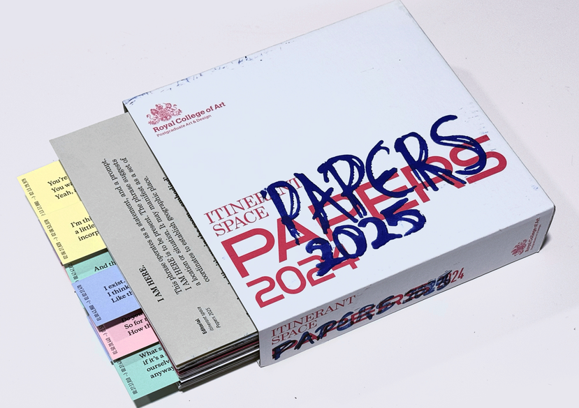 Itinerant space Papers 2024 and Papers 2025 as a two-issues-in-one-box-set – a special edition that evidence iterations of doctoral research-in-progress from one year to the next, while introducing works by the new cohort. Photo: Yunqi Peng