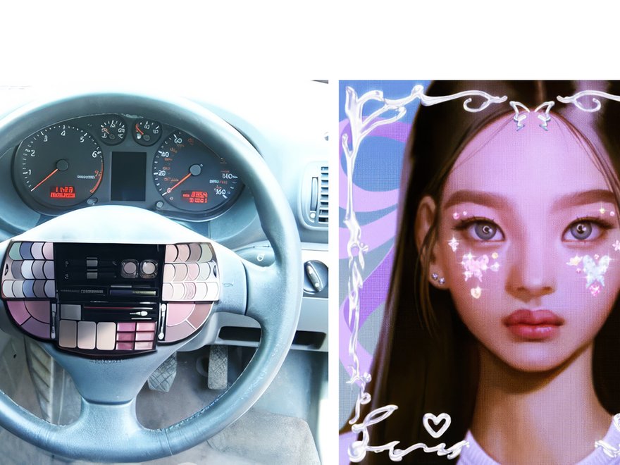 Left: “MakeupWheel”: a make-up set integrated as a new element in a car. Source: flickr.com; Right: Individual digital avatars for “NewJeans - The 1st EP”. Source: Reddit