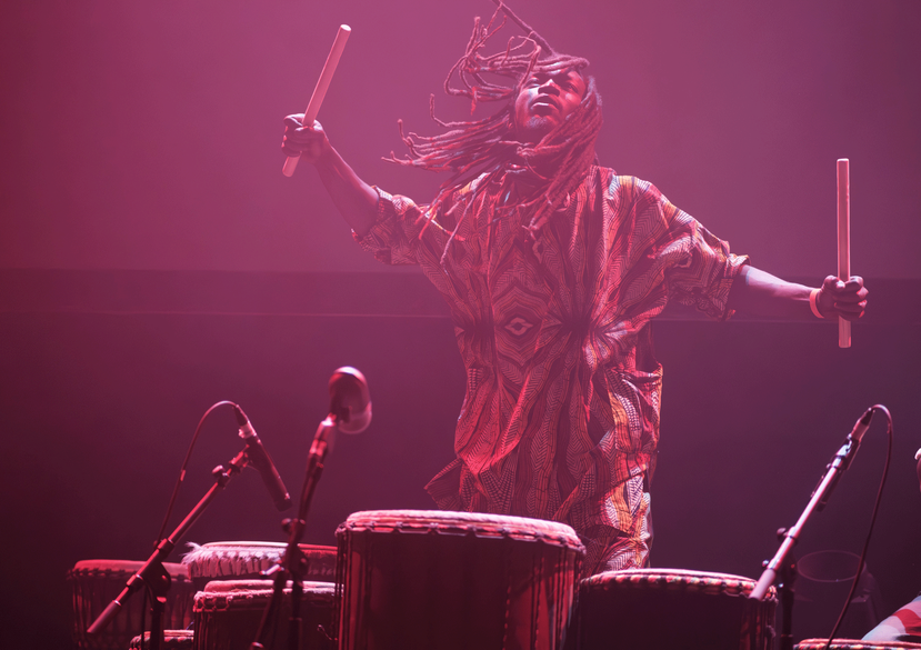 Dembis Thioung in ‘Apex Zero - Drummer Warrior Storyteller’ at EartH Theatre (photo credit Akil Wilson).