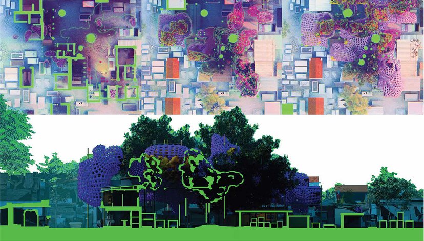 an architectural or urban planning concept, showcasing how Artificial Intelligence (AI) can be utilised in design processes.