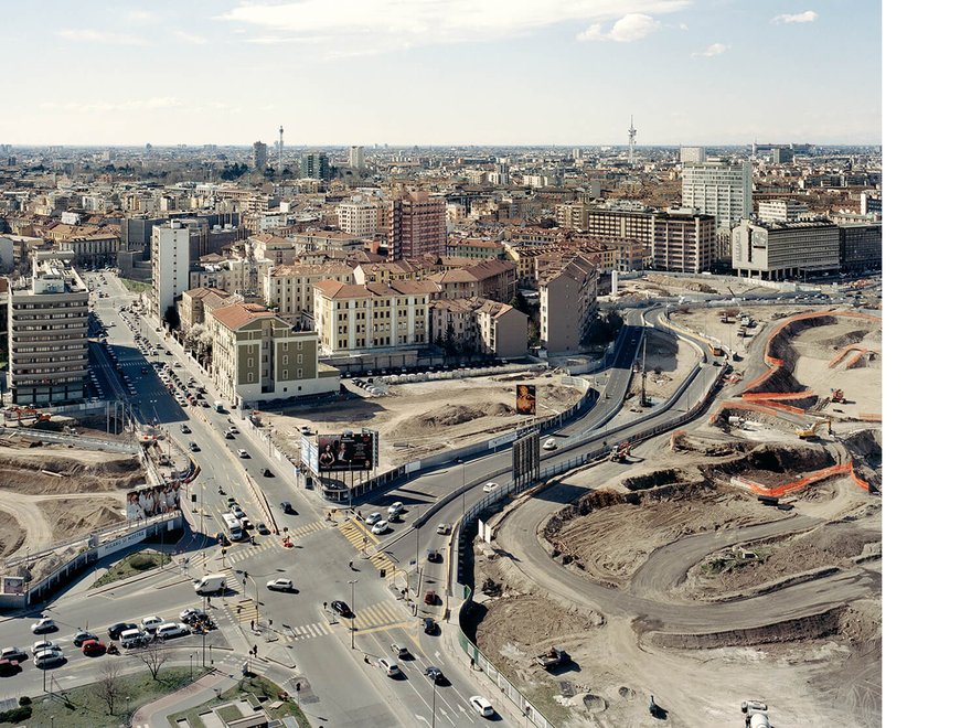 Ariel view of a busy road interchange in Milan