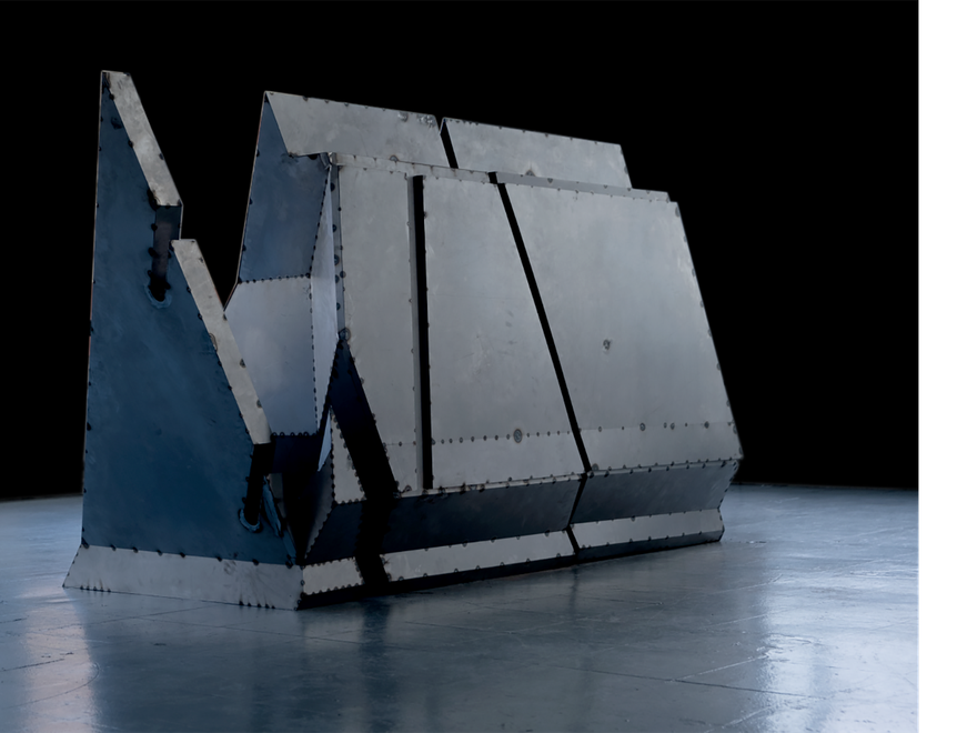 Model with angular roof made of concrete