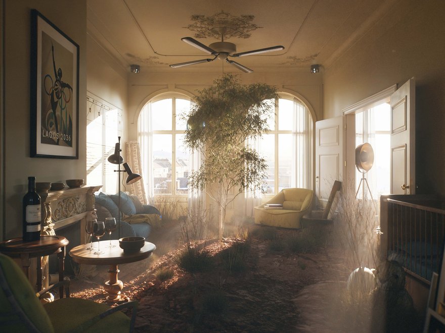 In this scene, a London living room is overlaid with a live 1:1 digital twin of a portion of the central Australian outback.