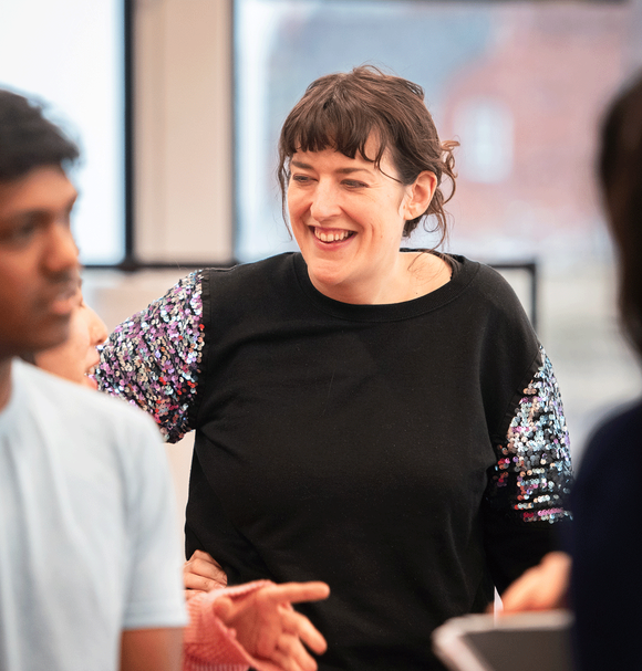 Students talking in the studio