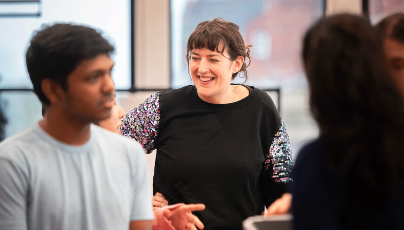 Students talking in the studio