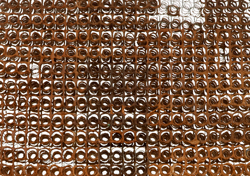 Penelope's Instrument on How to Fall to Sleep, terracotta on bed springs, 2019 (Installation shot of Eyebrows with Teeth, Marlborough, London, 2019)