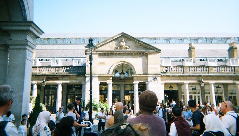 A grainy photo of Covent Garden Market in London