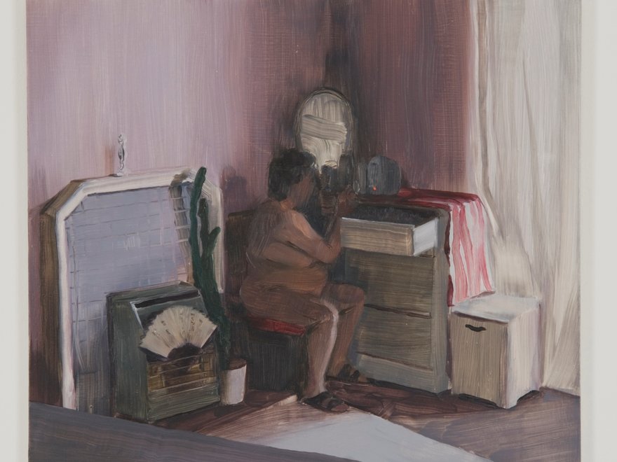 A painting of a female figure at a dressing table