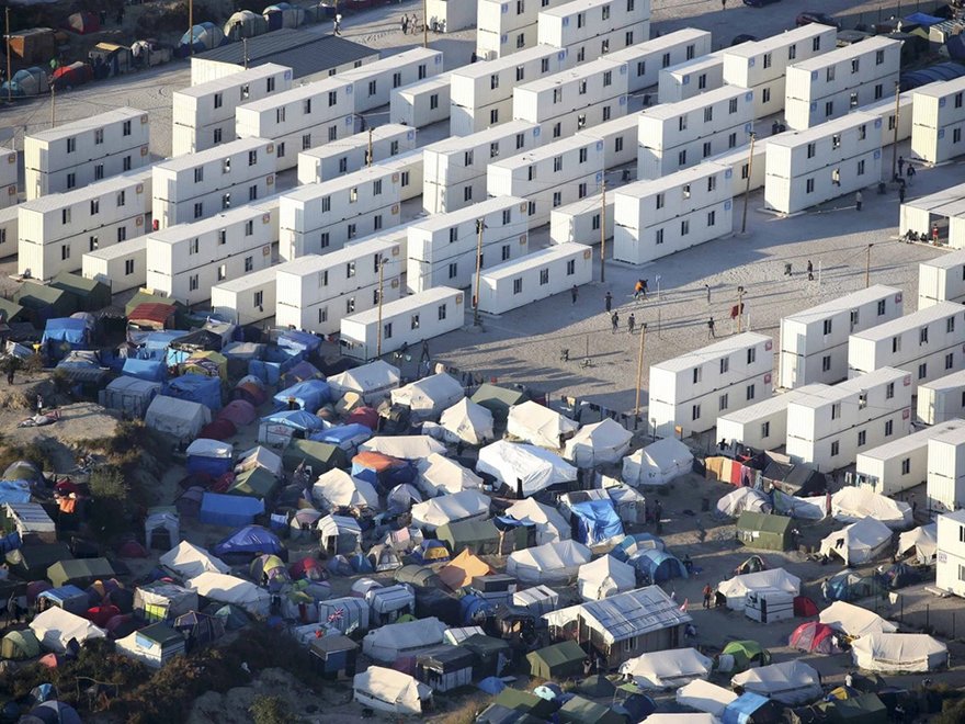 Makeshift shelters, tents and containers