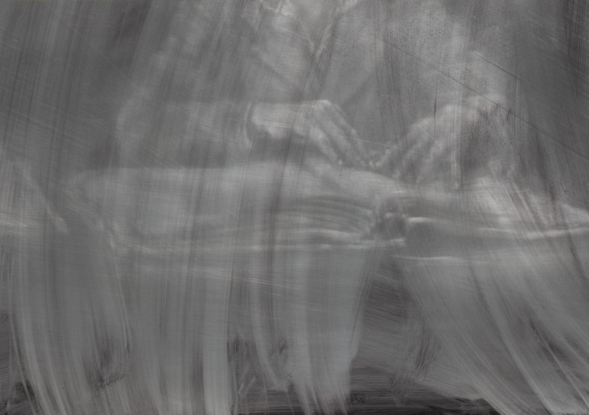 Blind Children (after Sander) (2024) Pigmented alkyd on aluminium 120 × 108 cm (detail)