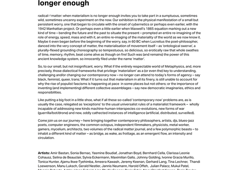 Radical Matter: when materialism is no longer enough