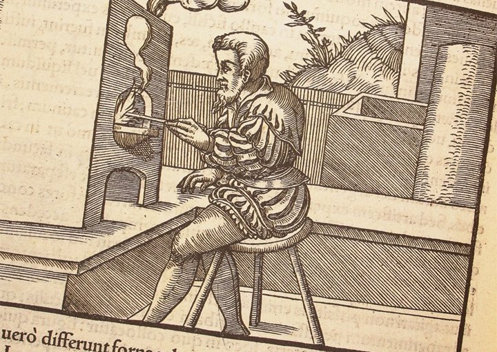 Illustration of assaying from “De Re Metallica” by Georgius Agricola, 1556.