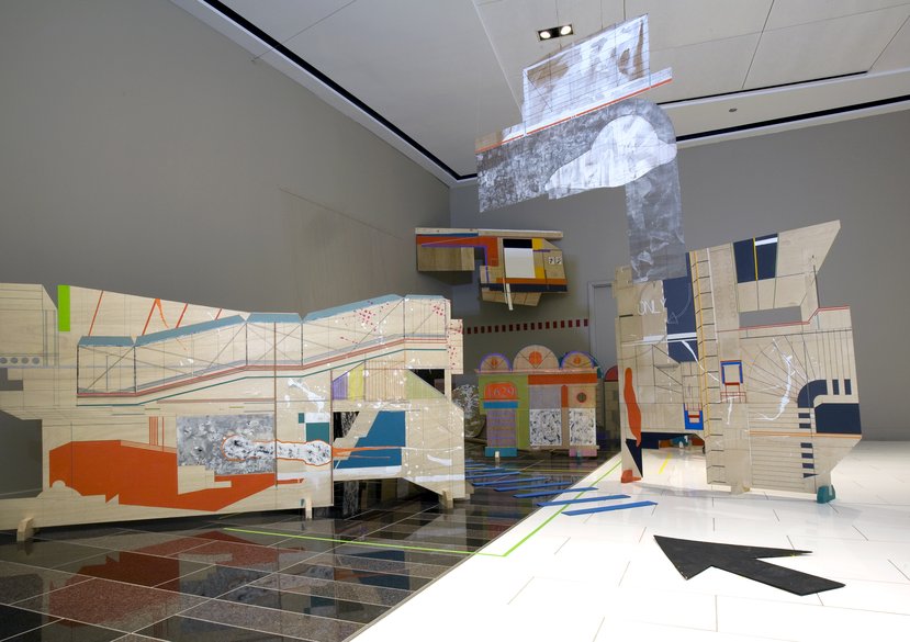 Chicago City Maze_Acrylic paint. pens. colour tapes. copper wire. nails. graphite powder on wood_Dimensions variable_2009-2011