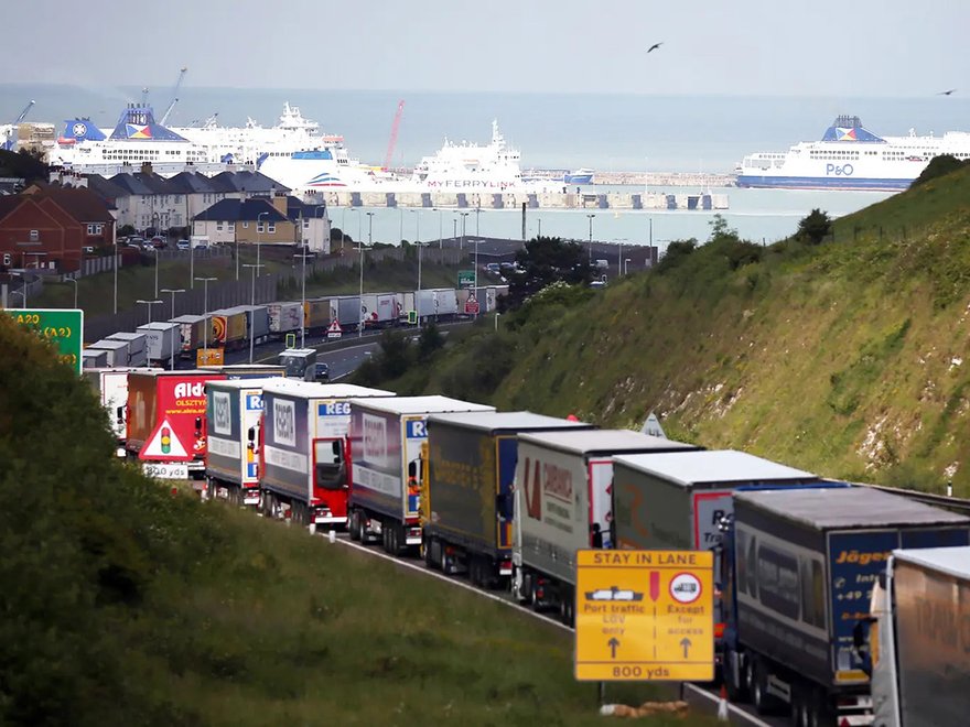 Trucks queue up as part of the Police operation “Stack” in Dover