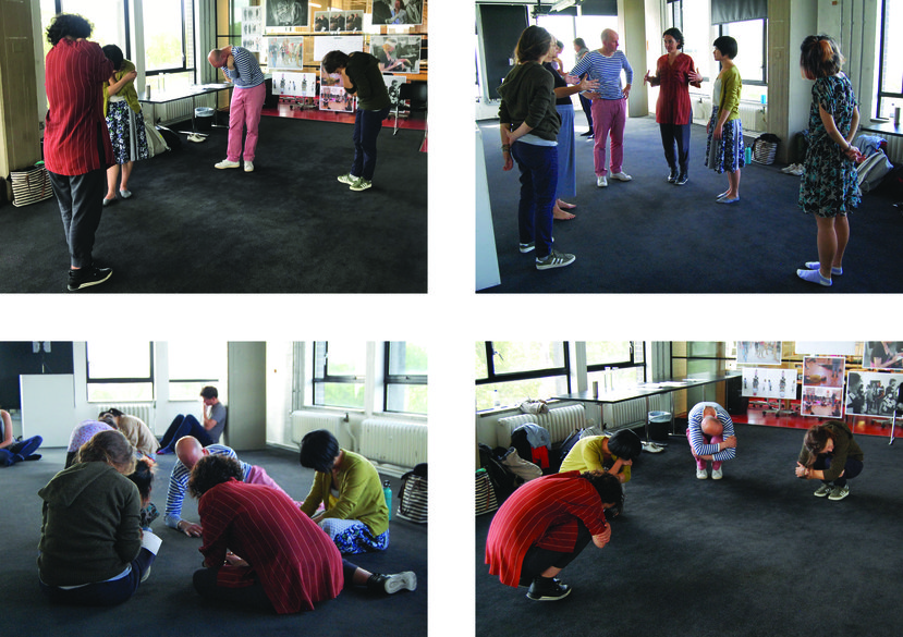 Participants at prototyping workshop exploring the body as modality of social communication