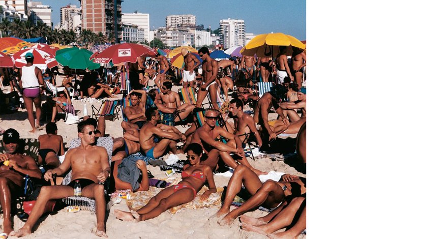 A vibrant scene at Ipanema Beach in Rio de Janeiro, Brazil, in 1980.