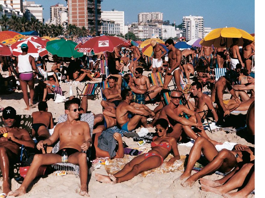 A vibrant scene at Ipanema Beach in Rio de Janeiro, Brazil, in 1980.