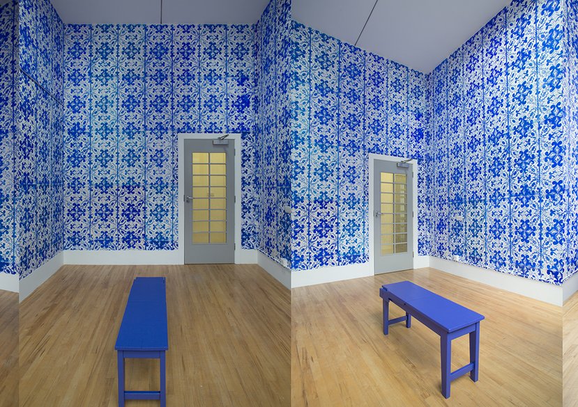 6. The City of Fragments_Silkscreen on paper and blue chair_Dimensions variable_2015