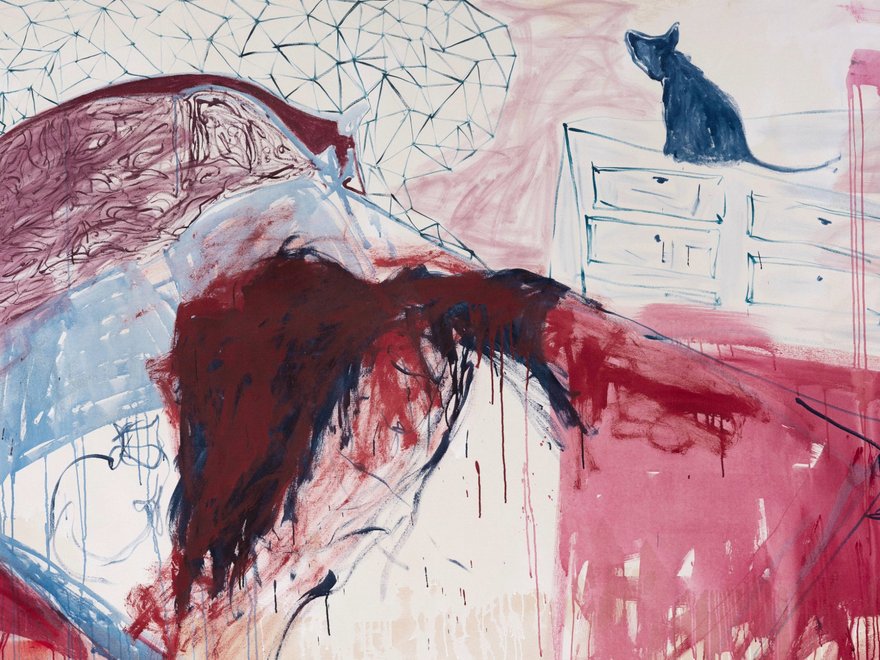 a painting with pink and orange