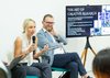 Rebecca Heaton pictured with Gary Clough (RCA) speaking in Singapore at The Art of Creative Research Exhibition panel discussion about the role, position and importance of art in academic research in the higher education sector.