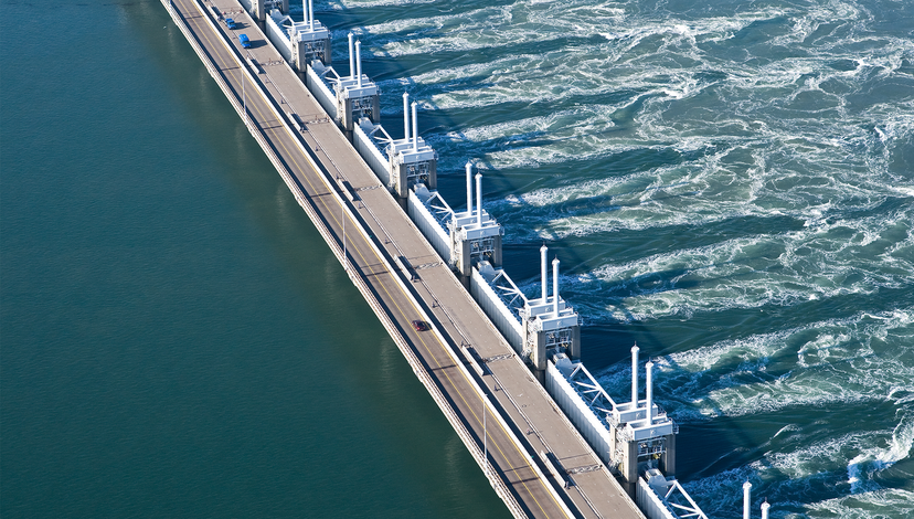 An aerial view of the Oosterscheldekering (Eastern Scheldt storm surge barrier) in the Netherlands