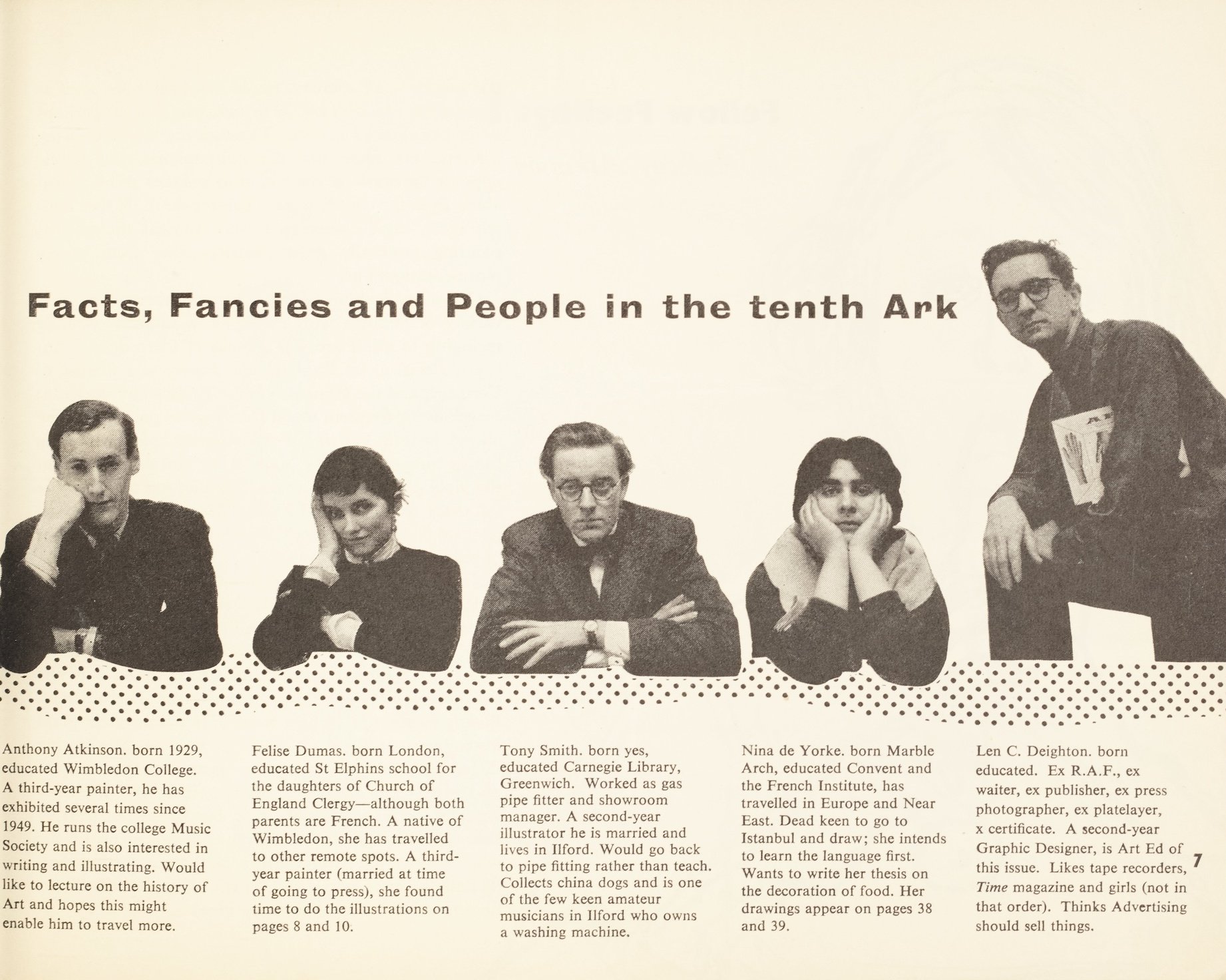 Portraits and biographies of the contributors to ARK including Len Deighton