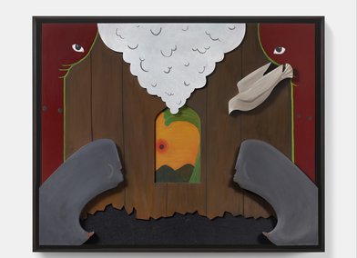 [Ruminations on] the joy fantastic, 2022. Mixed media on three-dimensional wood assemblage.