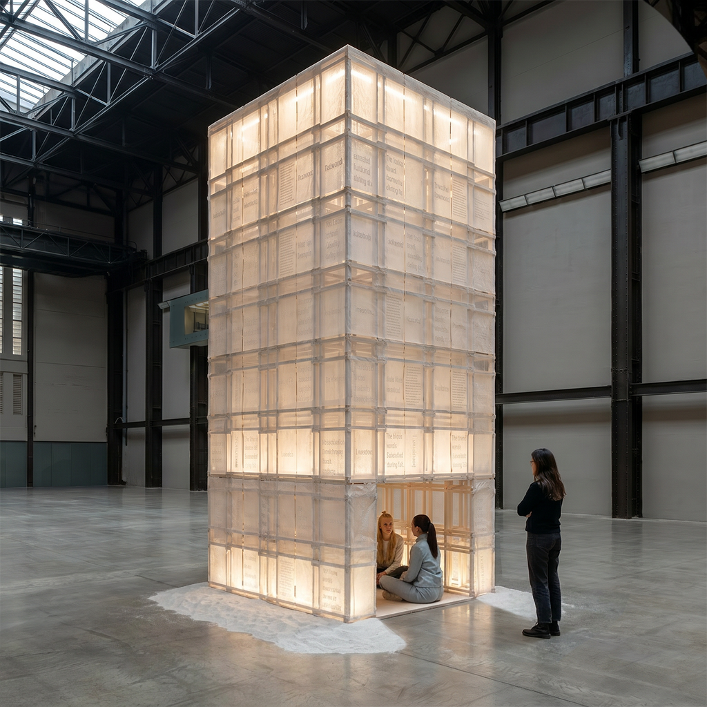 Anna Aristova_MA Sculpture_Space for 2 visualisation_cotton handmade paper, pine_RCA2026