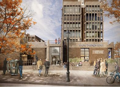 Architectural render of the Royal Collect of Art. Main Entrance. Image: Witherford Watson Mann Architects copy