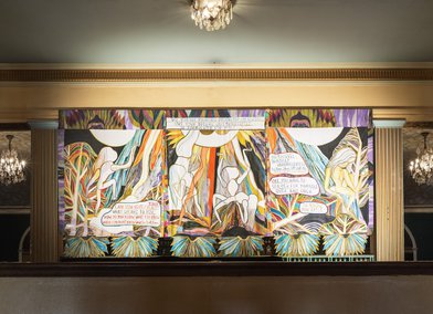 Emma Talbot Do You See Yourself Projected? Acrylic on Silk, 2.5m x 4.5m