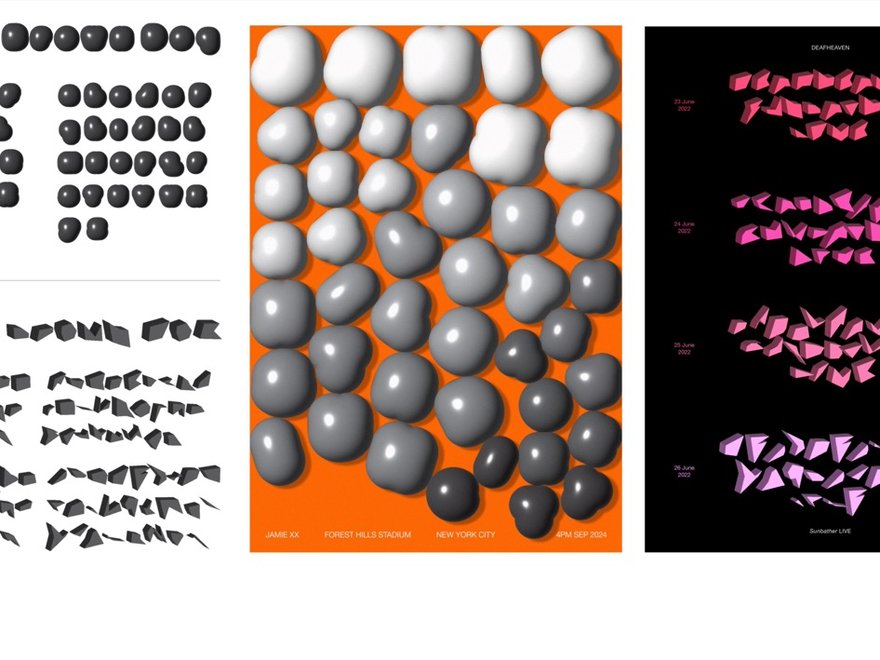 Creative Typography work, letters that are rounded to the extreme, contrasted with letters that are extremely sharp and angled. Legibility is almost non-existent.