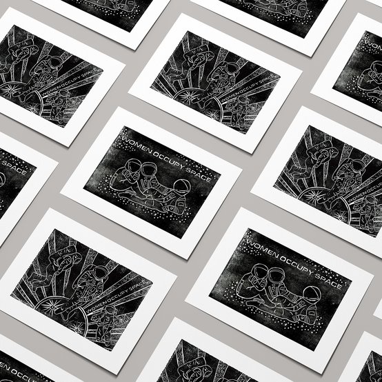 Women Occupy Space, linocut prints