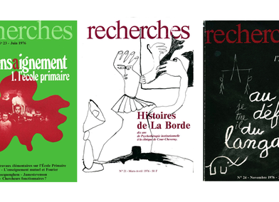 Covers of different issues of Revue Recherches, the journal edited by CERFI