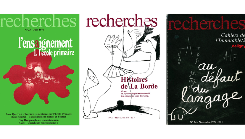 Covers of different issues of Revue Recherches, the journal edited by CERFI