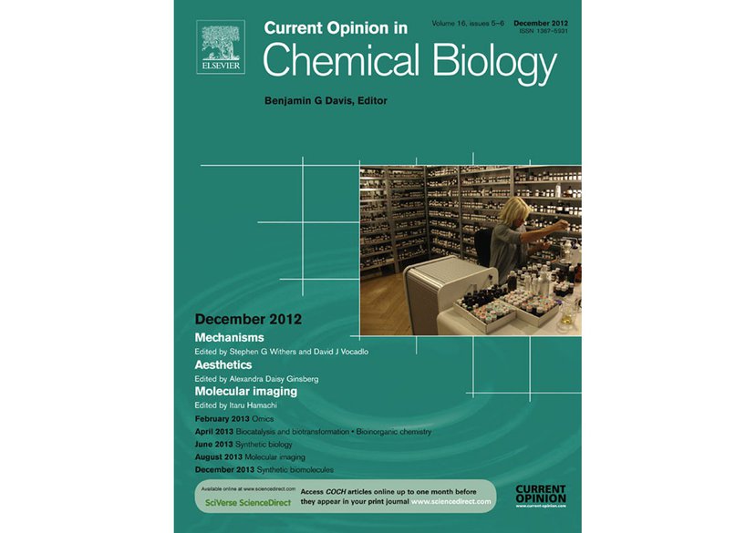 Cover of Current Opinion in Chemical Biology, special issue Aesthetics edited by Alexandra Daisy Ginsberg (December 2012) 16 (5-6), 564-568)