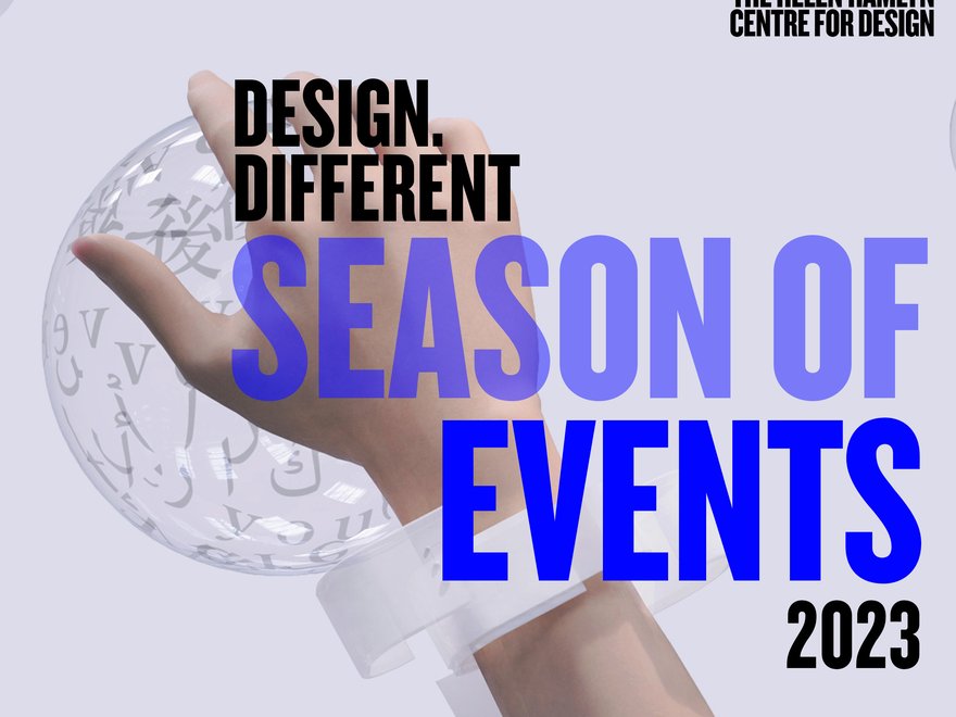 Poster for the Design Different programme of events, with the wording 'Season of Events 2023' over an image of a hand.