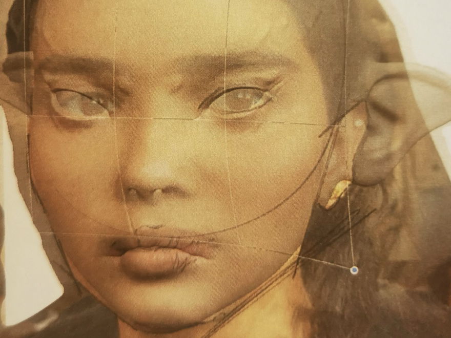 a portrait of a young woman with an overlay of an alien picture