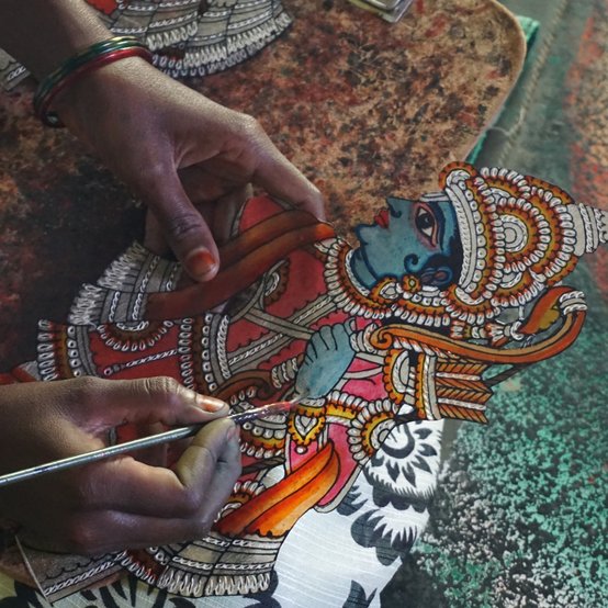 Leather puppetry artisan at work in Nimmalakunta, Andhra Pradesh (USTTAD scheme)