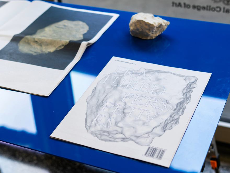 An exhibition stand of papers