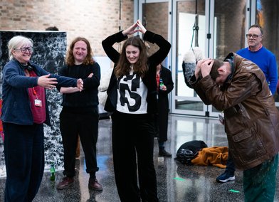 Performance led by Communications PhD student Laura Boutros at the RCA Research Biennale