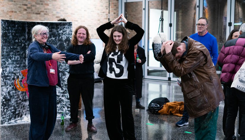 Performance led by Communications PhD student Laura Boutros at the RCA Research Biennale