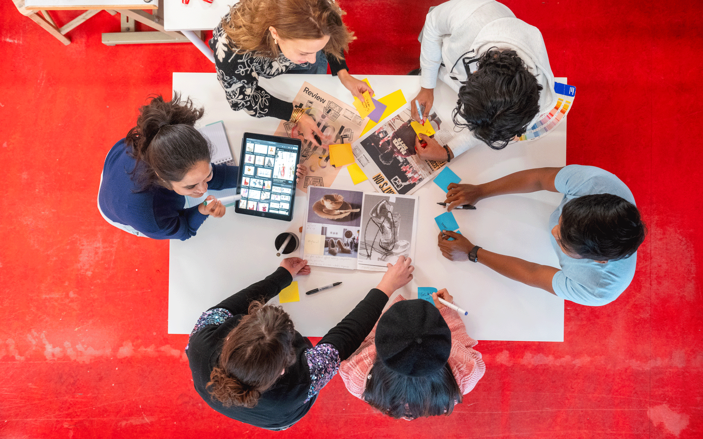 Six students working together