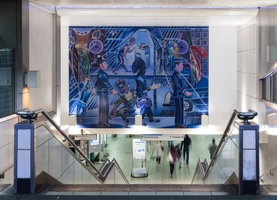 Brixton Blue, Denzil Forrester, 2018 Commissioned by Art on the Underground, London © Denzil Forrester. Courtesy of the artist and Stephen Friedman Gallery, London | Photographer: Angus Mill