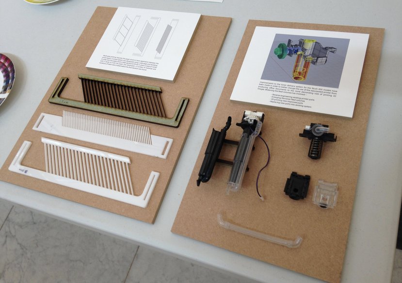 Display showing replacement part prototypes