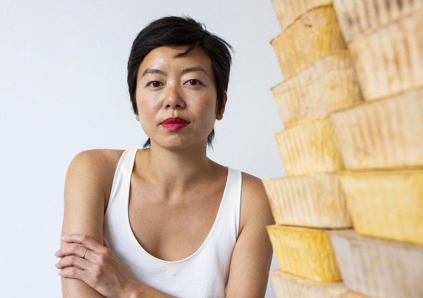 Dora Lam, taken at the Shiftists group exhibition Lingua Franker next to her piece London Brick