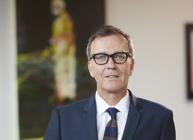 Dr Paul Thompson, RCA Vice Chancellor, with Night Shift [from Future Archive] (2018) by Sam Creasey_cropped