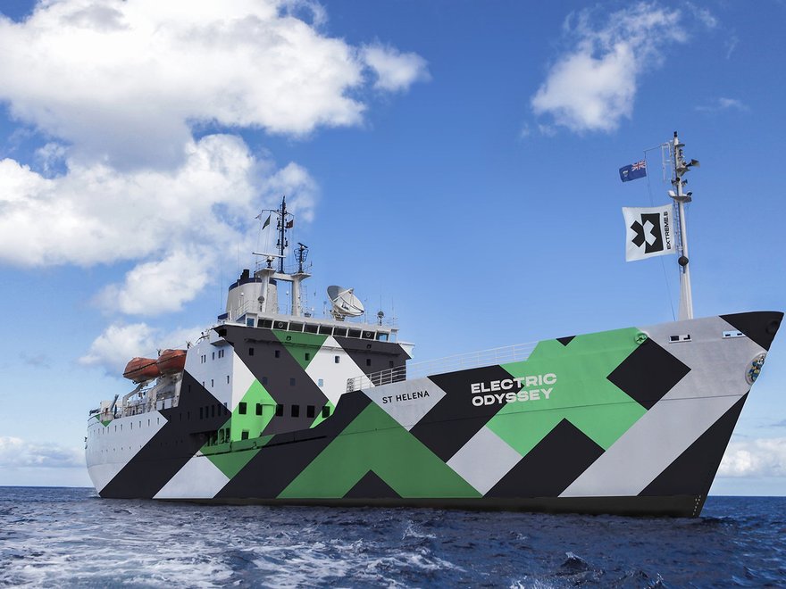 Photograph of the St Helene, a former passenger cargo ship now the Extreme E operations hub