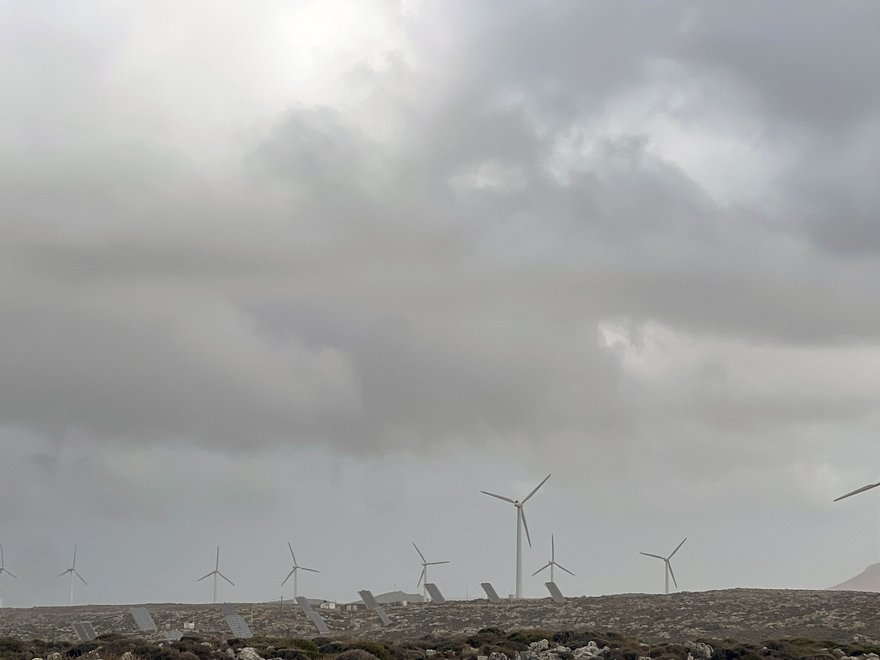 Active wind turbines, eastern Kriti, Greece, November 2023. Photo: Christina Leigh Geros