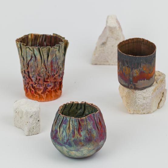Flame-painted copper objects