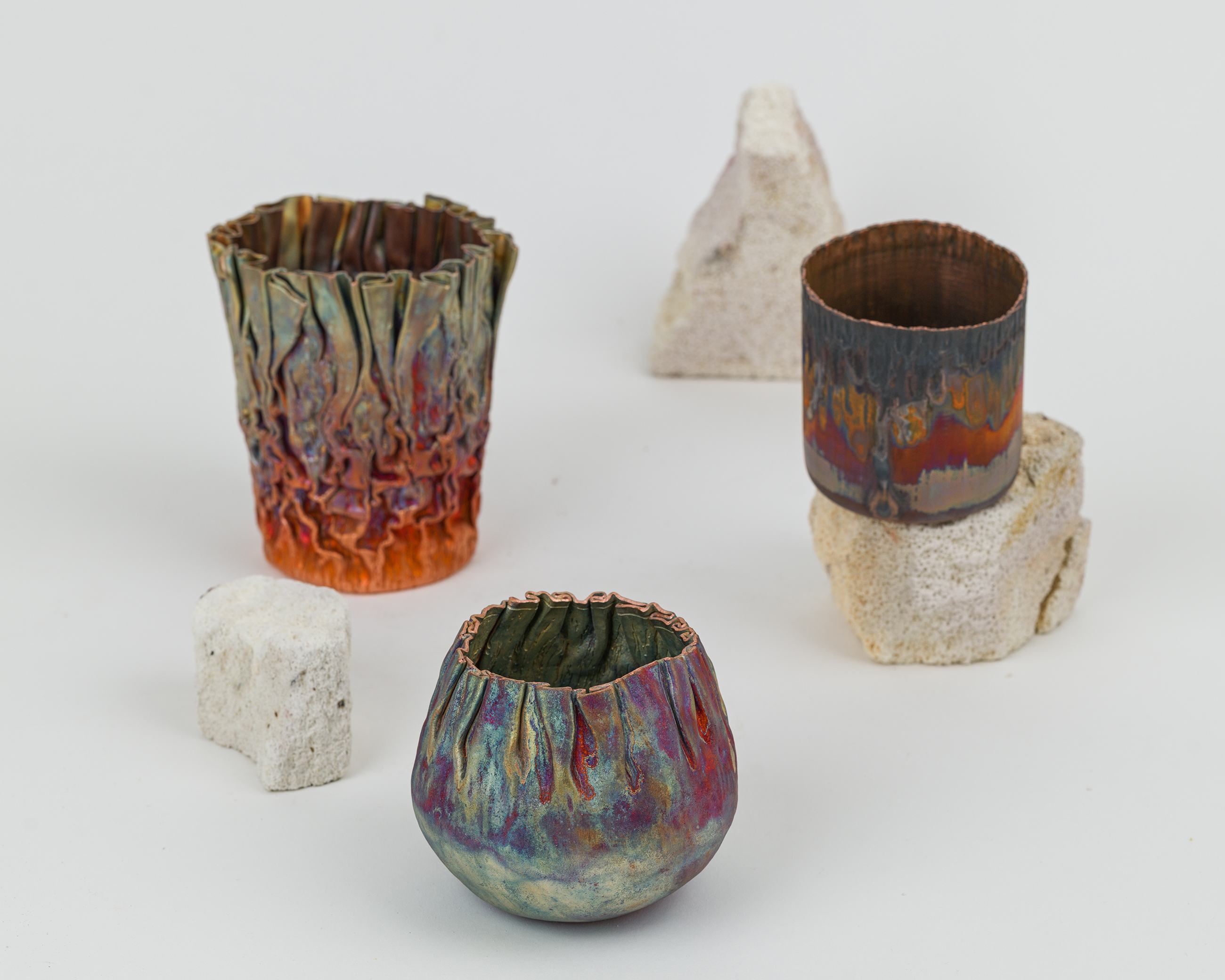 Flame-painted copper objects